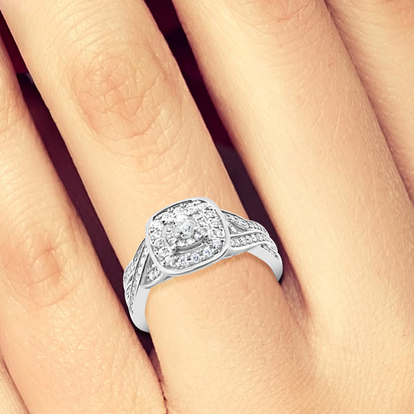Diamond Halo Engagement Ring .50 CTW Round Cut 14K White Gold