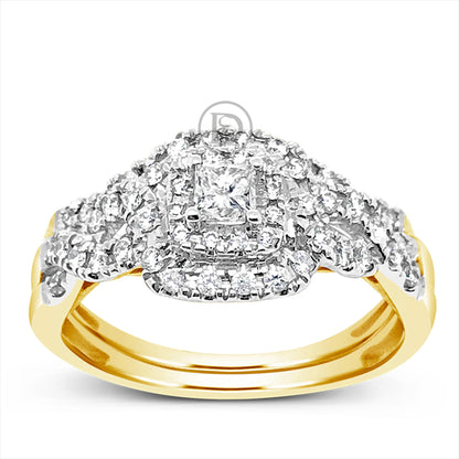 Diamond Halo Engagement Ring .50 CTW Princess w/ Round Cut 14K Yellow Gold