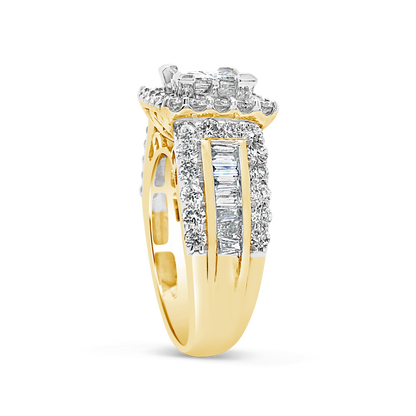 Diamond Halo Ring 2.17 CTW Princess Cut w/ Round Cut 14K Yellow Gold