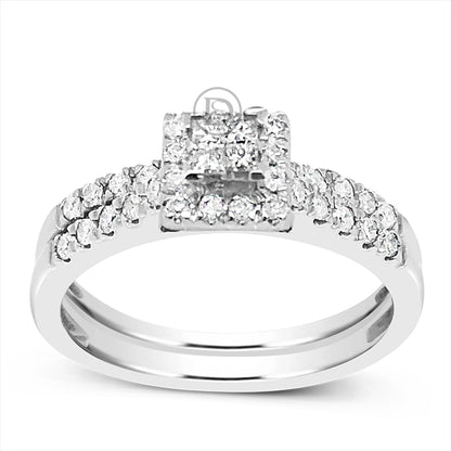 Diamond Halo Engagement Ring .50 CTW Princess Cut w/Round Cut 14K White Gold