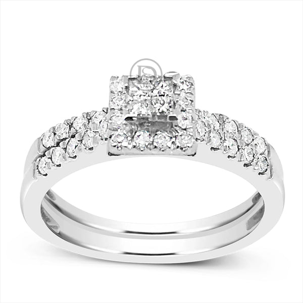 Diamond Halo Engagement Ring .50 CTW Princess Cut w/Round Cut 14K White Gold