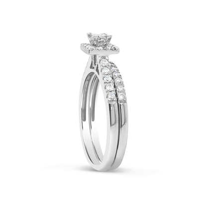Diamond Halo Engagement Ring .50 CTW Princess Cut w/Round Cut 14K White Gold