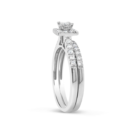 Diamond Halo Engagement Ring .50 CTW Princess Cut w/Round Cut 14K White Gold