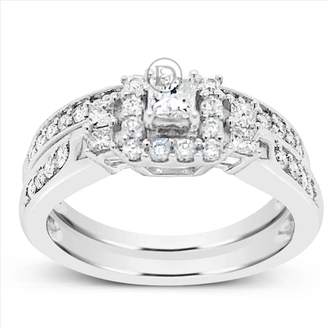Diamond Halo Engagement Ring .70 CTW Princess cut w/ Round Cut 14K White Gold
