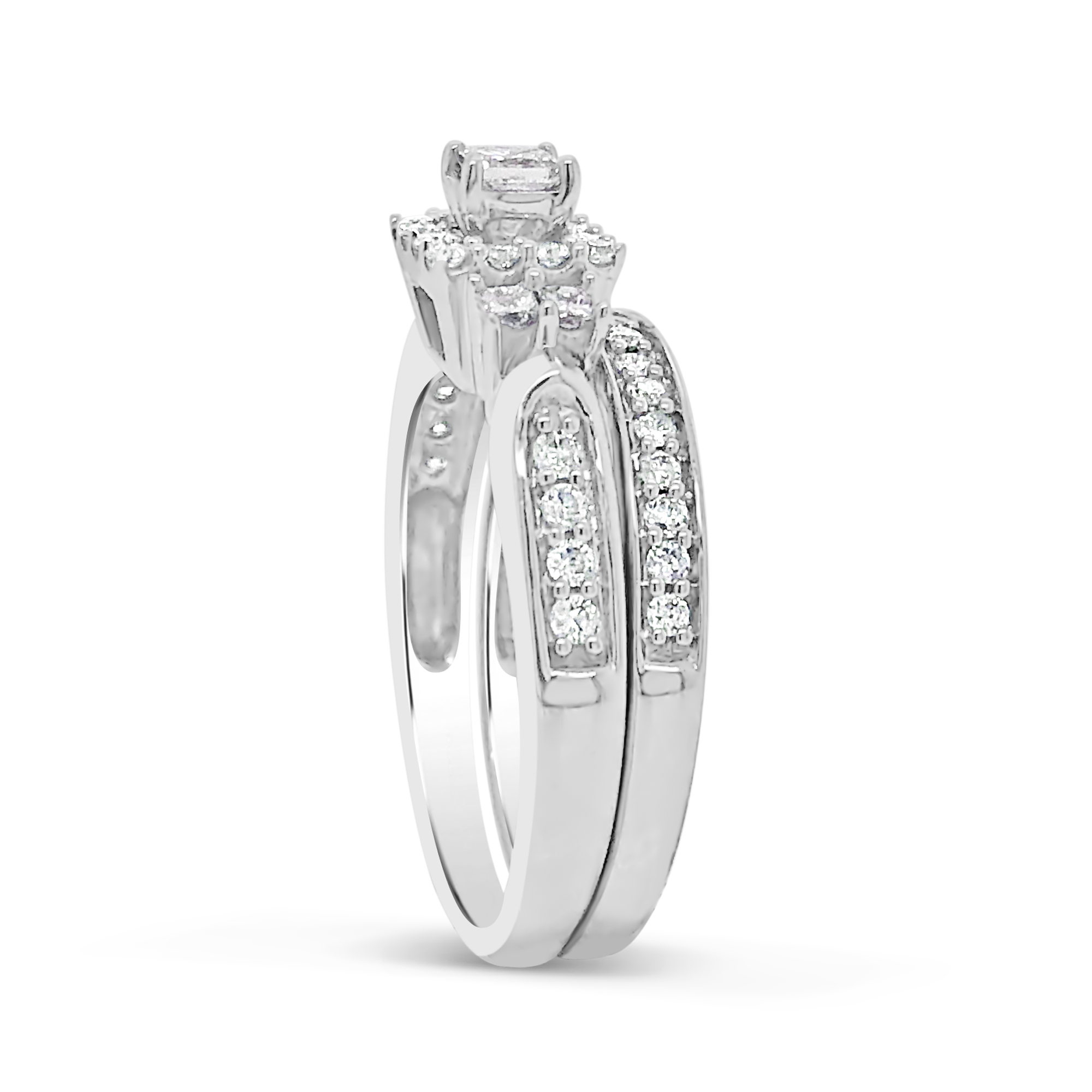 Diamond Halo Engagement Ring .70 CTW Princess cut w/ Round Cut 14K White Gold