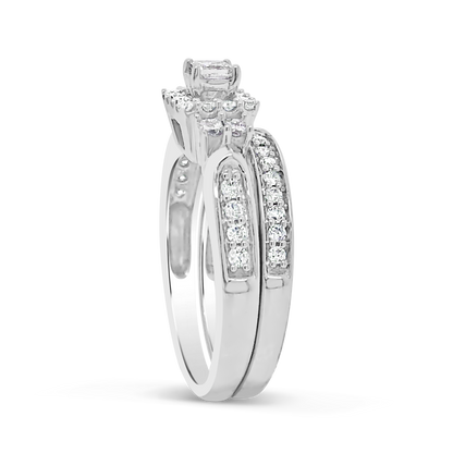 Diamond Halo Engagement Ring .70 CTW Princess cut w/ Round Cut 14K White Gold