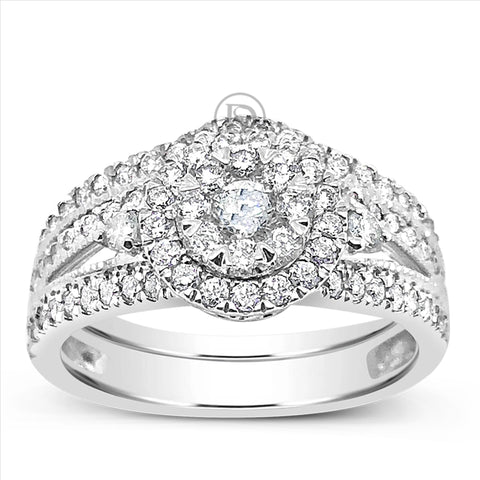 Diamond Halo Engagement Ring 1.06 CTW Round Cut 14K White Gold