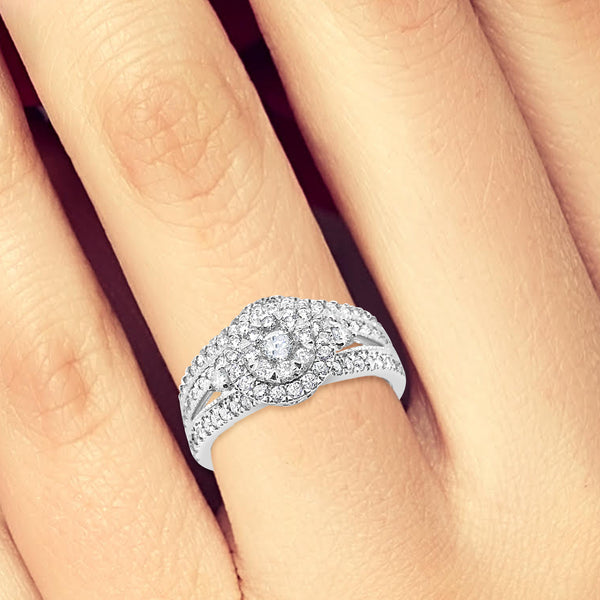 Diamond Halo Engagement Ring 1.06 CTW Round Cut 14K White Gold