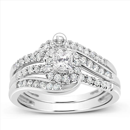 Diamond Halo Engagement Ring .67 CTW Princess w/ Round Cut 10K White Gold