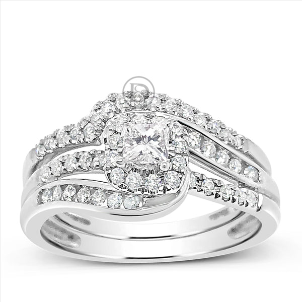 Diamond Halo Engagement Ring .67 CTW Princess w/ Round Cut 10K White Gold
