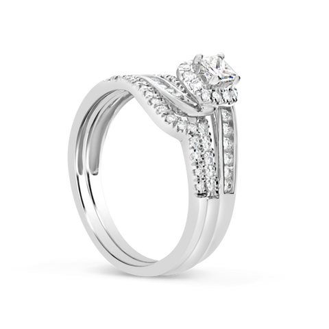 Diamond Halo Engagement Ring .67 CTW Princess w/ Round Cut 10K White Gold