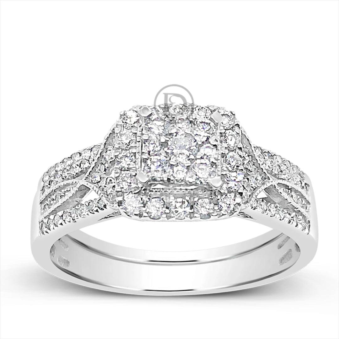 Diamond Halo Engagement Ring .50 CTW Round Cut 14K White Gold