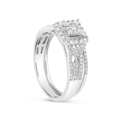 Diamond Halo Engagement Ring .50 CTW Round Cut 14K White Gold