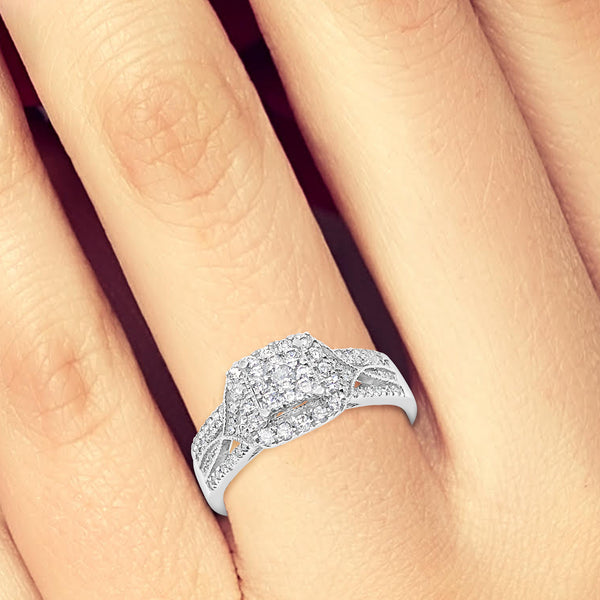 Diamond Halo Engagement Ring .50 CTW Round Cut 14K White Gold
