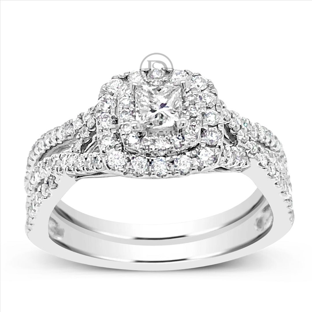 Diamond Halo Engagement Ring .75 CTW Princess & Round Cut 14K White Gold