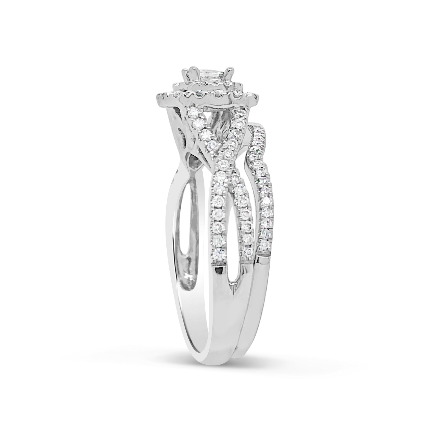 Diamond Halo Engagement Ring .75 CTW Princess & Round Cut 14K White Gold