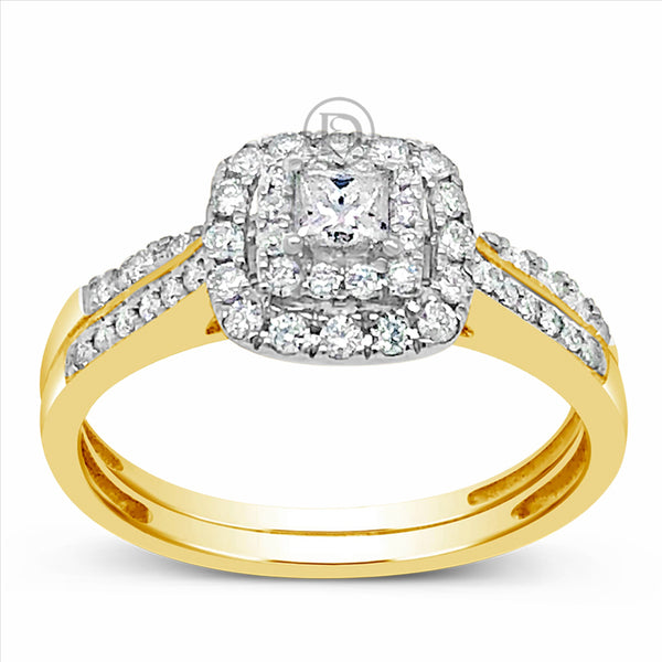 Diamond Halo Engagement Ring .50 CTW Round Cut 14K Yellow Gold