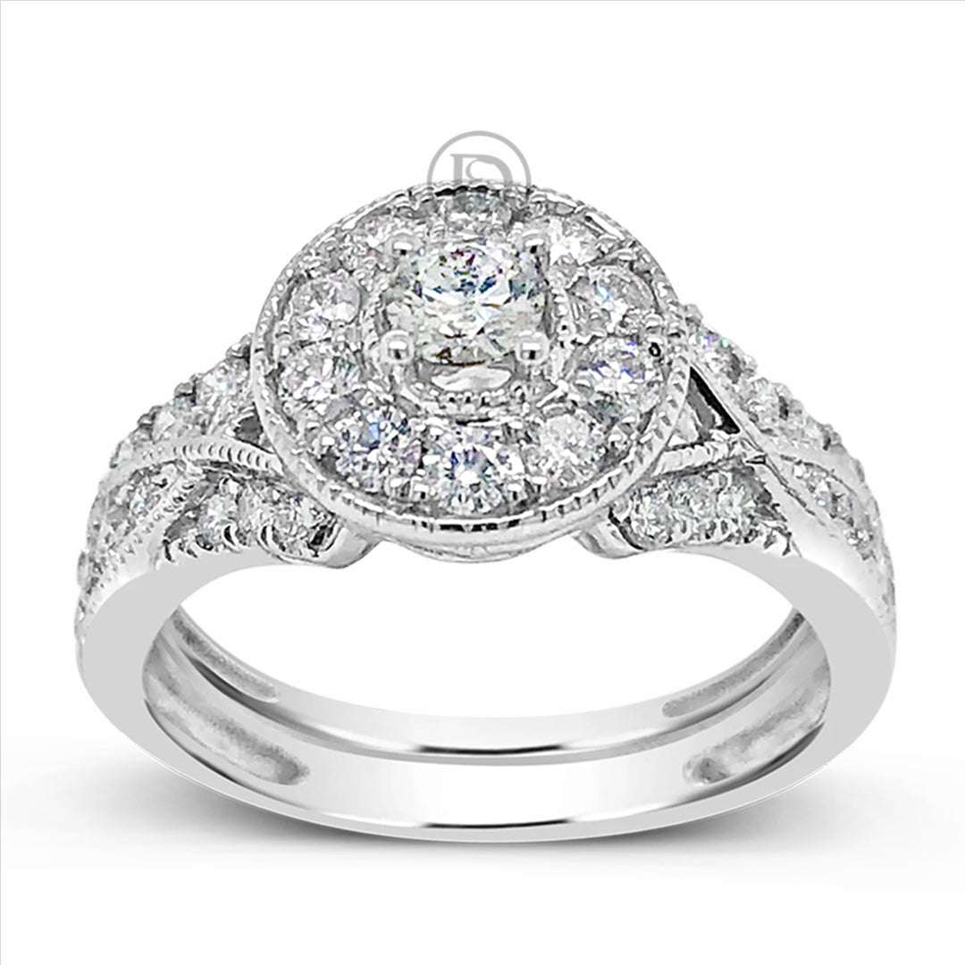 Diamond Halo Engagement Ring 1.20 CTW Round Cut 14K White Gold