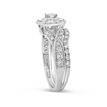 Diamond Halo Engagement Ring 1.20 CTW Round Cut 14K White Gold