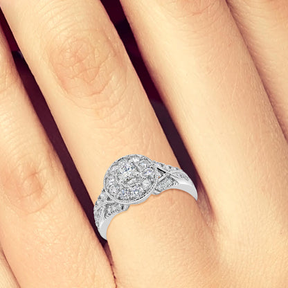 Diamond Halo Engagement Ring 1.20 CTW Round Cut 14K White Gold