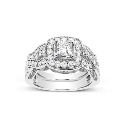 Diamond Halo Engagement Ring 1.52 CTW Princess w/ Round Cut 14K White Gold