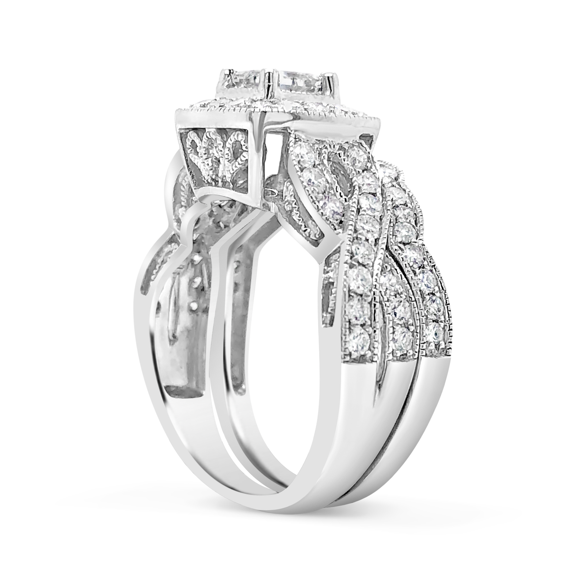 Diamond Halo Engagement Ring 1.52 CTW Princess w/ Round Cut 14K White Gold