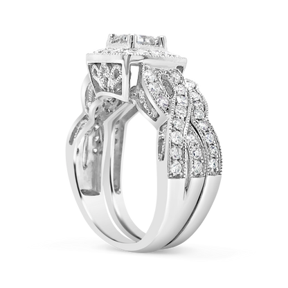 Diamond Halo Engagement Ring 1.52 CTW Princess w/ Round Cut 14K White Gold