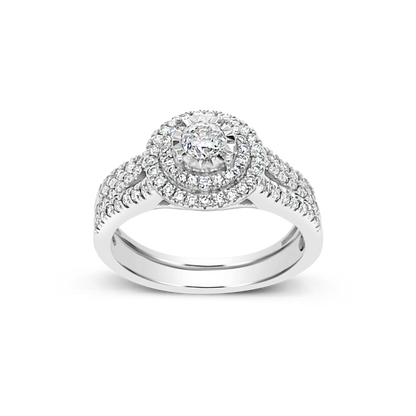 Diamond Halo Engagement Ring .75 CTW Round Cut 14K White Gold