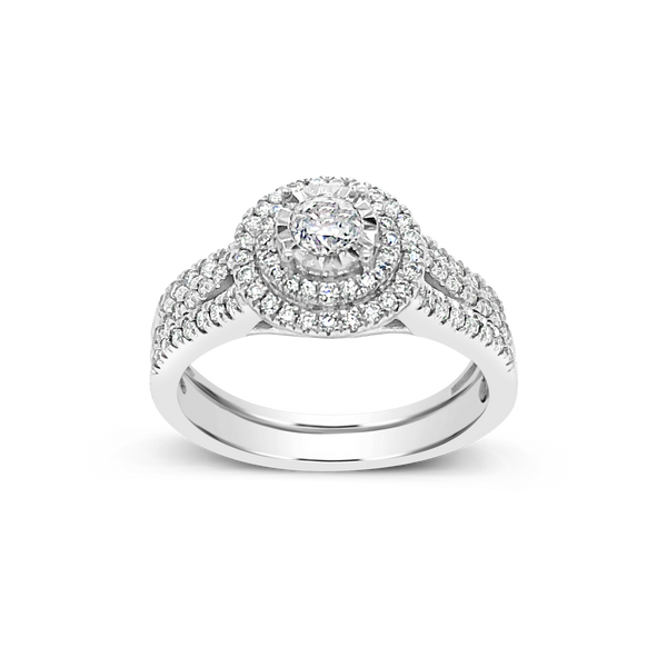 Diamond Halo Engagement Ring .75 CTW Round Cut 14K White Gold