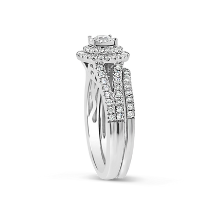 Diamond Halo Engagement Ring .75 CTW Round Cut 14K White Gold