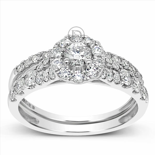 Diamond Halo Engagement Ring 1 CTW Round Cut 14K White Gold