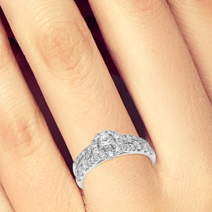 Diamond Halo Engagement Ring 1 CTW Round Cut 14K White Gold