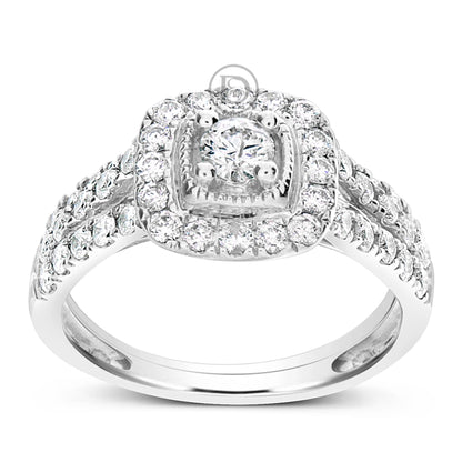 Diamond Halo Engagement Ring 1.20 CTW Round Cut 14K White Gold