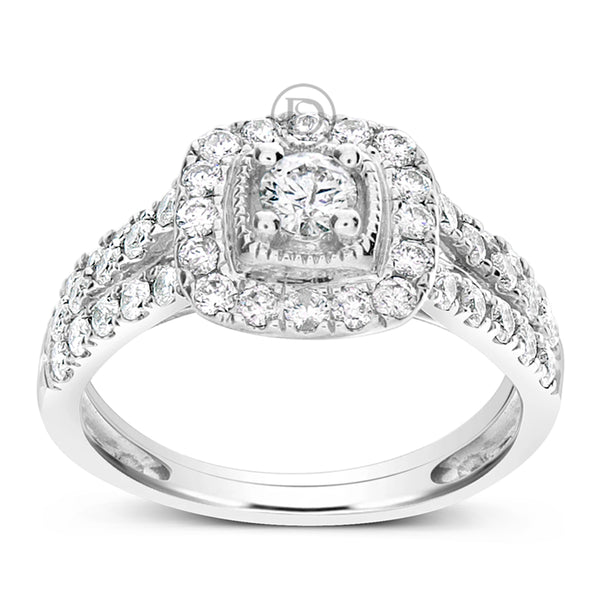 Diamond Halo Engagement Ring 1.20 CTW Round Cut 14K White Gold