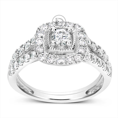 Diamond Halo Engagement Ring 1.20 CTW Round Cut 14K White Gold