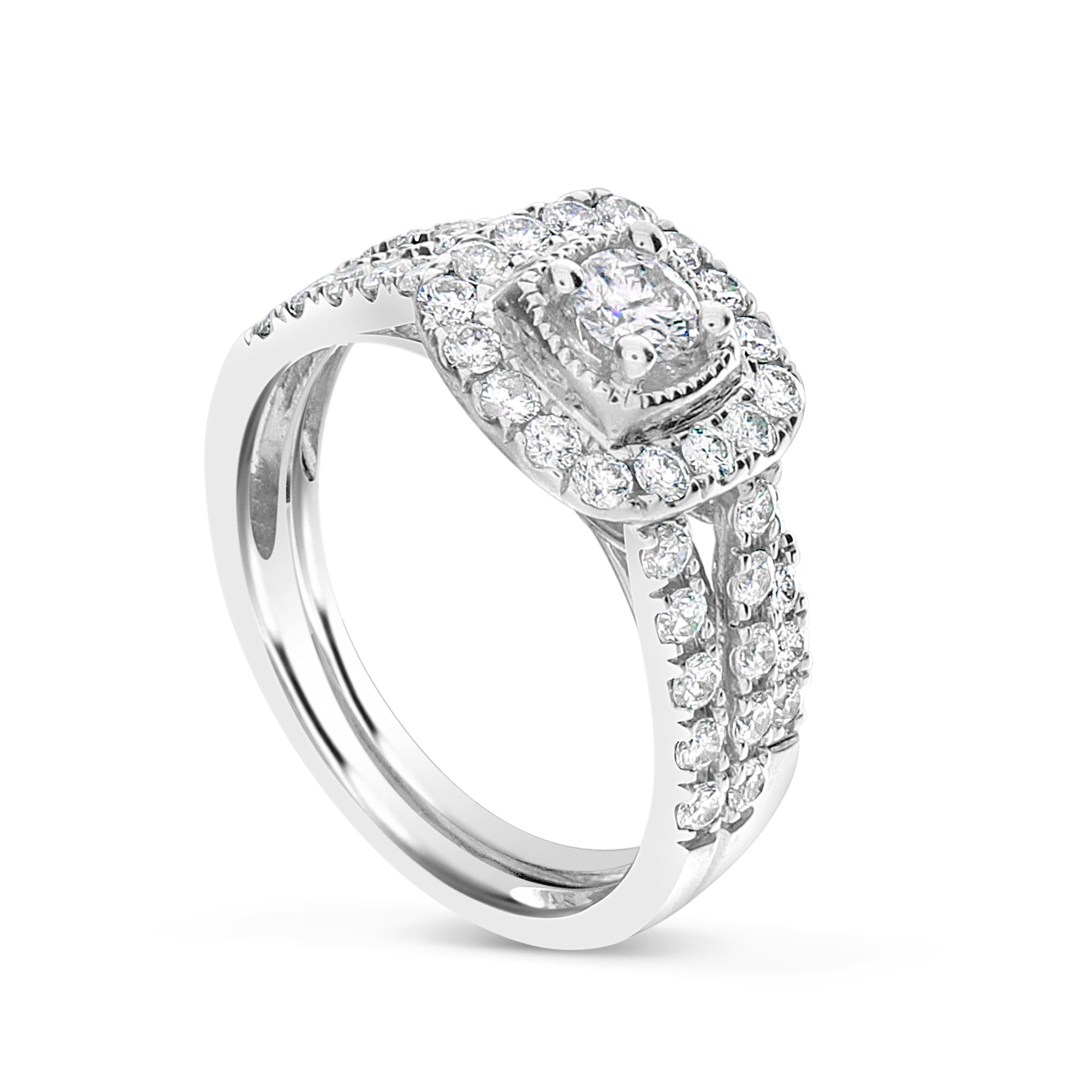 Diamond Halo Engagement Ring 1.20 CTW Round Cut 14K White Gold