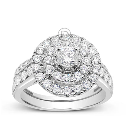 Diamond Halo Engagement Ring 1.75 CTW Round Cut 14K White Gold