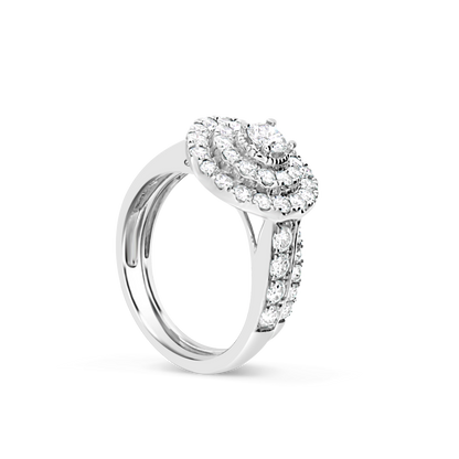 Diamond Halo Engagement Ring 1.75 CTW Round Cut 14K White Gold