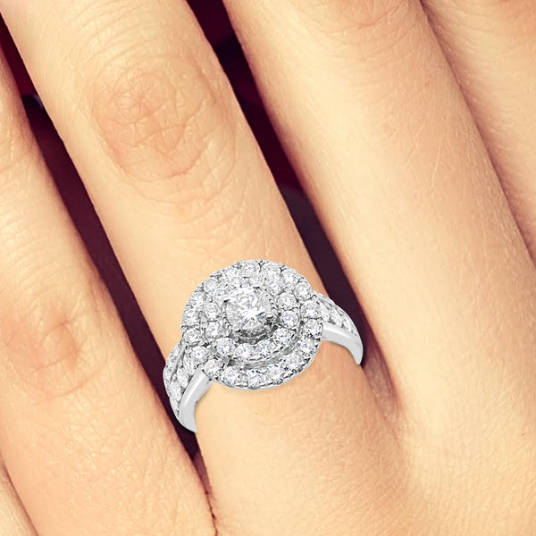 Diamond Halo Engagement Ring 1.75 CTW Round Cut 14K White Gold
