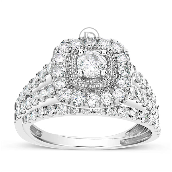 Diamond Halo Engagement Ring 1.75 CTW Round Cut 14K White Gold