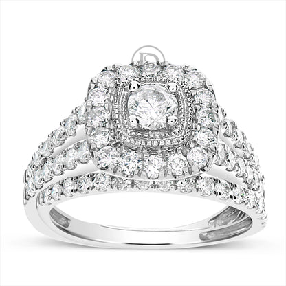 Diamond Halo Engagement Ring 1.75 CTW Round Cut 14K White Gold