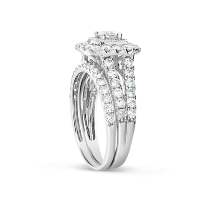 Diamond Halo Engagement Ring 1.75 CTW Round Cut 14K White Gold