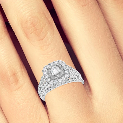 Diamond Halo Engagement Ring 1.75 CTW Round Cut 14K White Gold