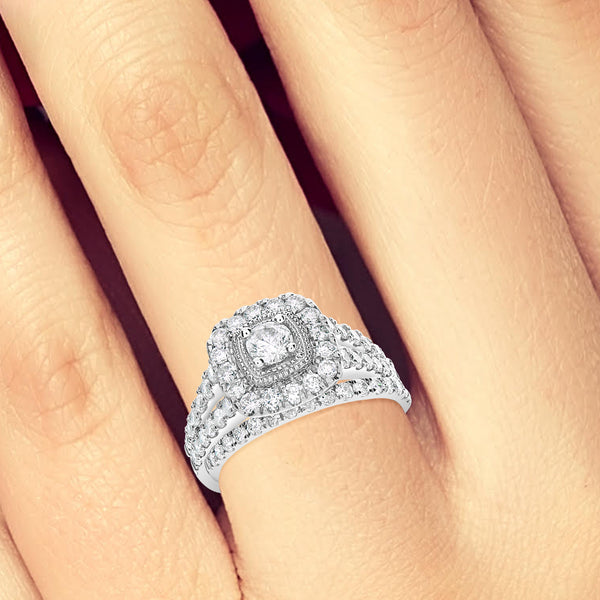 Diamond Halo Engagement Ring 1.75 CTW Round Cut 14K White Gold