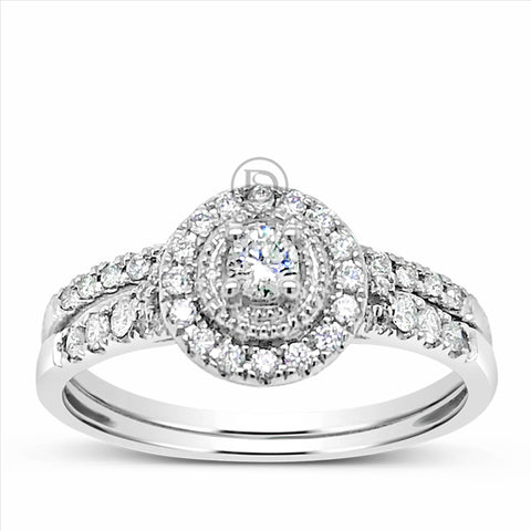 Diamond Halo Engagement Ring .34 CTW Round Cut 14K White Gold