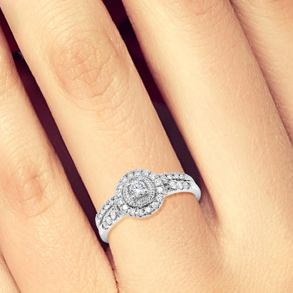 Diamond Halo Engagement Ring .34 CTW Round Cut 14K White Gold