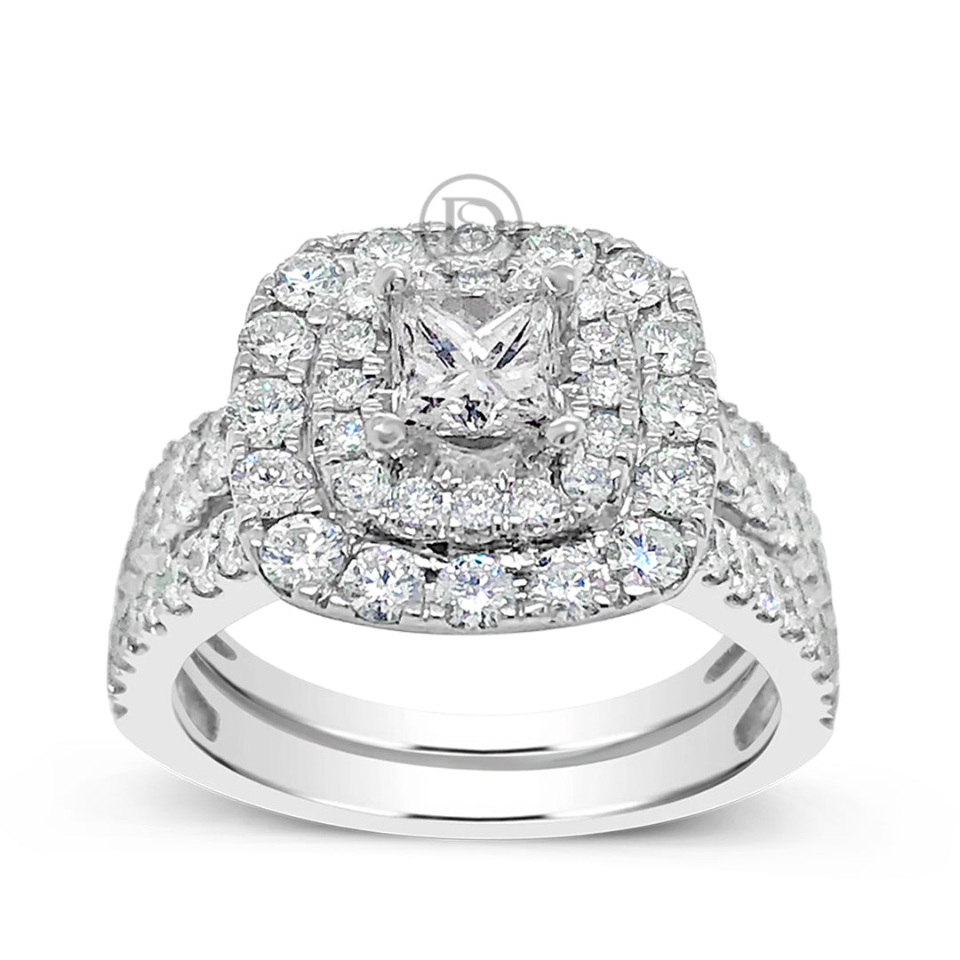 Diamond Halo Engagement Ring 2.04 CTW Princess Center w/ Round Cut 14K White Gold