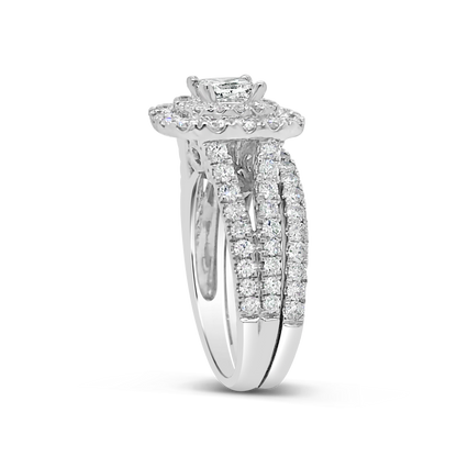 Diamond Halo Engagement Ring 2.04 CTW Princess Center w/ Round Cut 14K White Gold