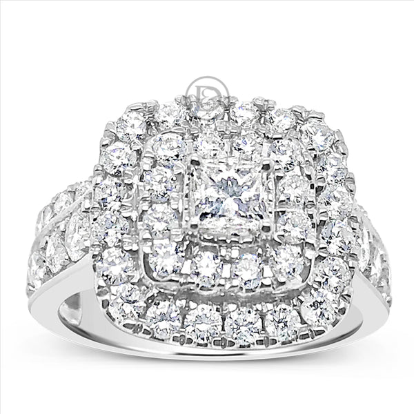 Diamond Halo Engagement Ring 2.37 CTW Princess w/ Round Cut 14K White Gold