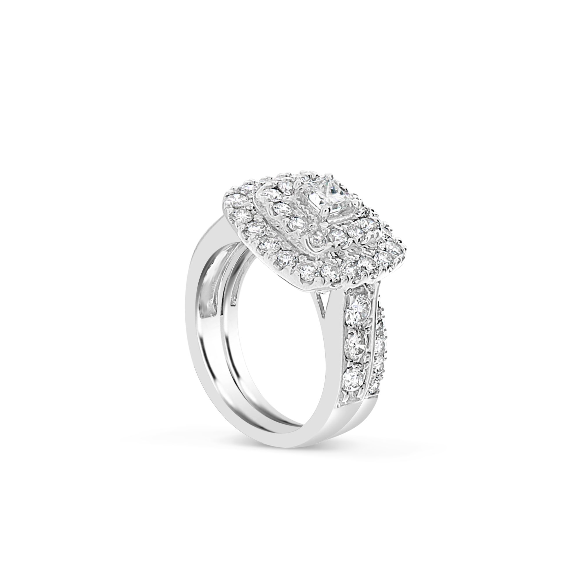Diamond Halo Engagement Ring 2.37 CTW Princess w/ Round Cut 14K White Gold